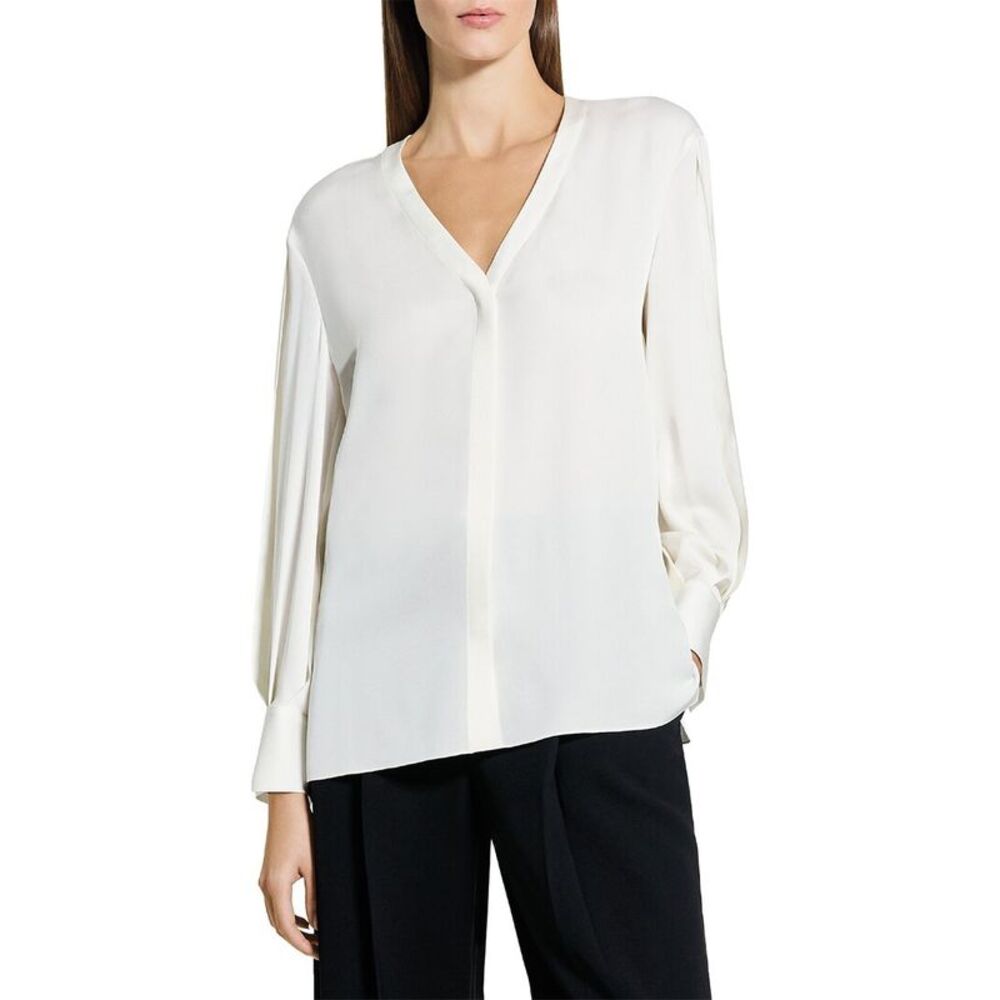Theory Womens Volume Sleeve Silk Blouse